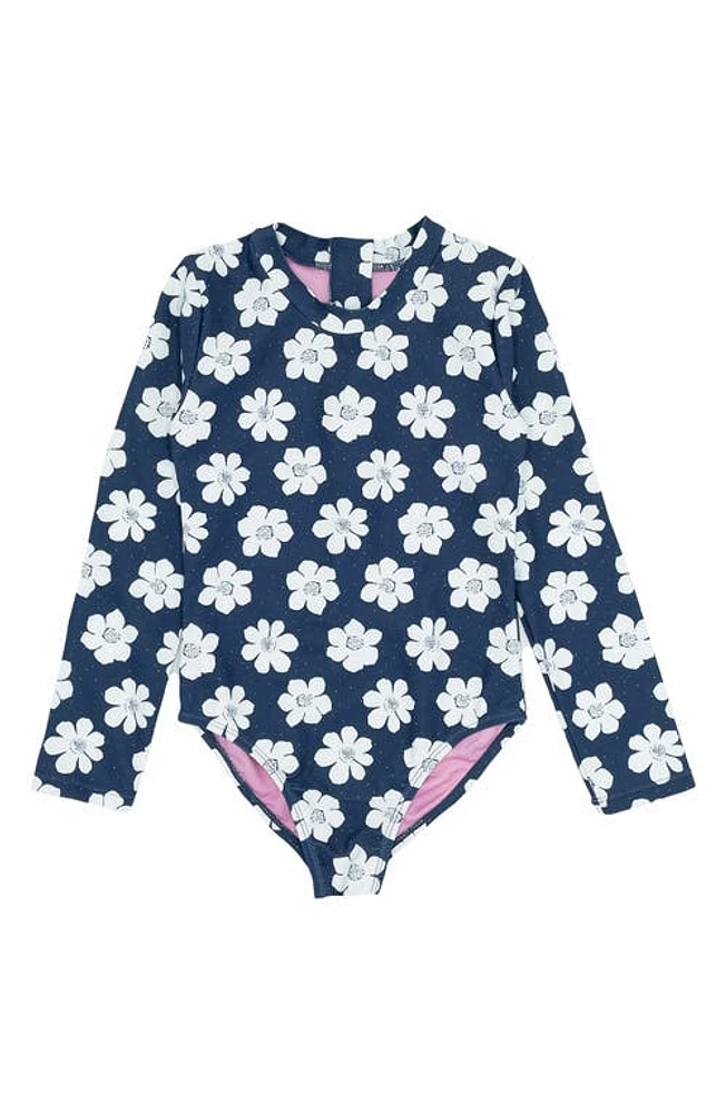 Feather 4 Arrow Kids' Wave Chaser Long Sleeve Rashguard One-Piece Swimsuit Navy at Nordstrom,