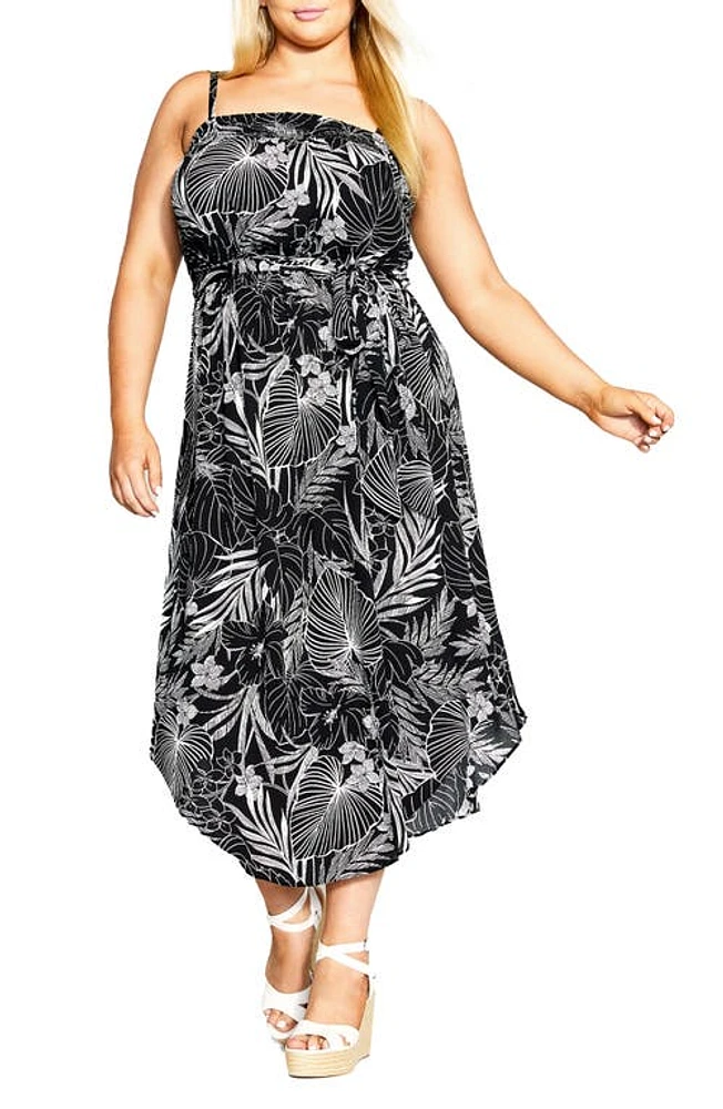 City Chic Tamazin Palm Print Midi Dress Moonlit at