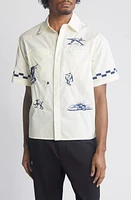 JUNGLES Live Your Life Embroidered Short Sleeve Cotton Button-Up Shirt Birch at Nordstrom,