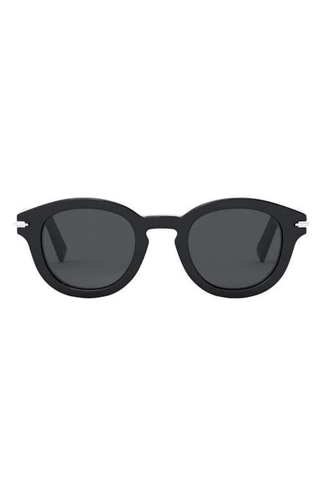 'DiorBlackSuit R5I 48mm Round Sunglasses in Shiny Black /Smoke at Nordstrom