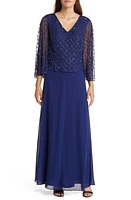 Marina Beaded Capelet & Gown Navy at Nordstrom,