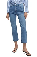 MANGO Raw Hem Crop Flare Jeans Medium Blue at Nordstrom,