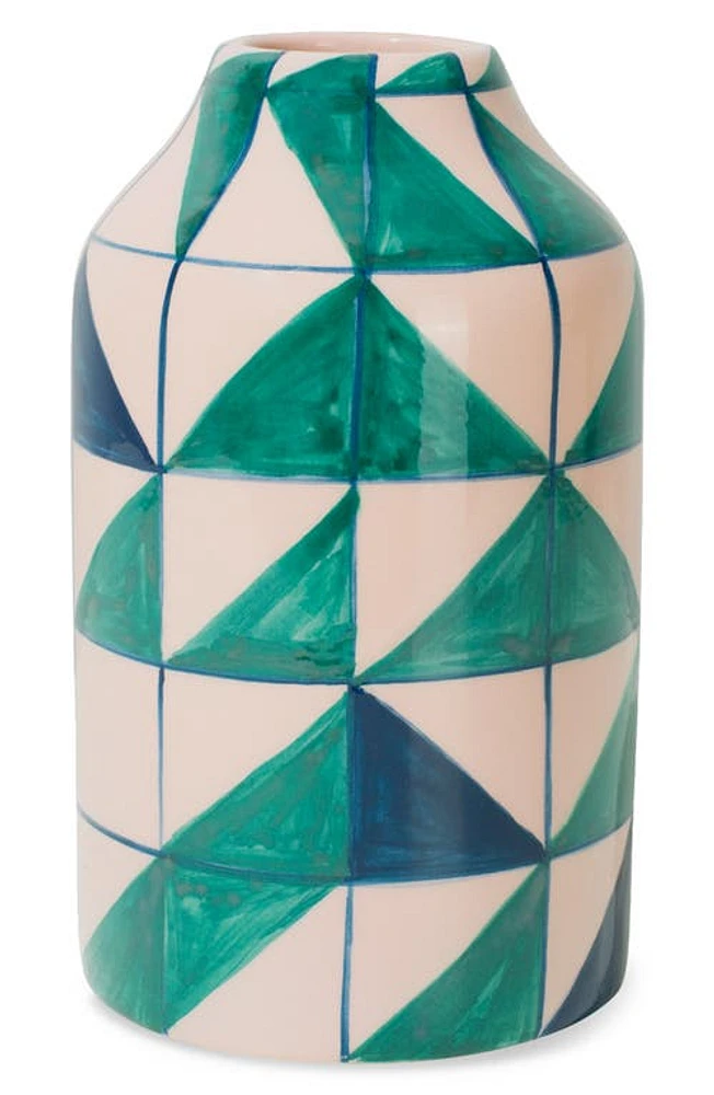 Vaisselle Geometric Print Ceramic Vase in Sand/Teal at Nordstrom