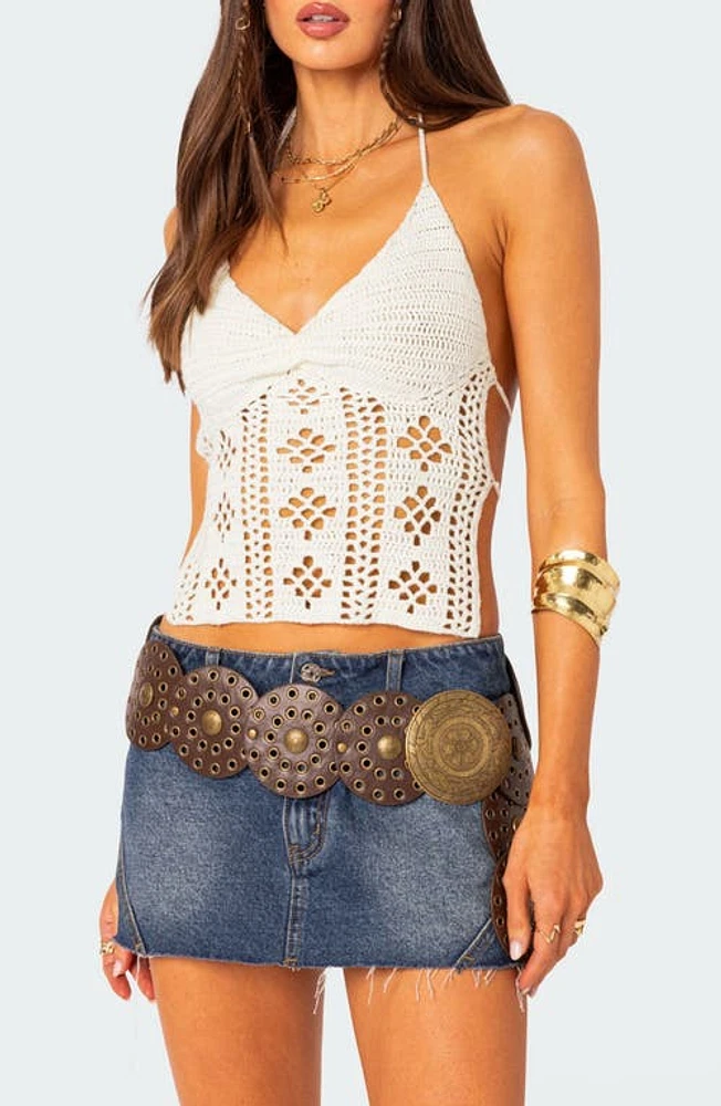 EDIKTED Jada Crochet Open Back Halter Top White at Nordstrom,