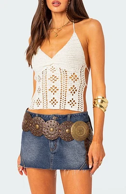 EDIKTED Jada Crochet Open Back Halter Top White at Nordstrom,