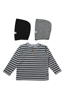 THOUGHTFULLY HOODED Henley With Removable Hood Grey Stripe at Nordstrom,