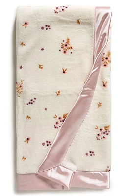 Nordstrom Baby Print Plush Blanket in Ivory Egret- Pink Floral Bunch at Nordstrom