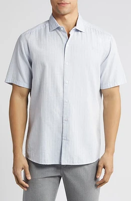 Robert Barakett Silvera Herringbone Slub Short Sleeve Button-Up Shirt Blue at Nordstrom,