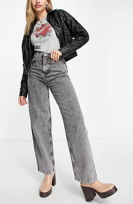 Topshop High Waist Baggy Wide Leg Jeans Grey at Nordstrom, X