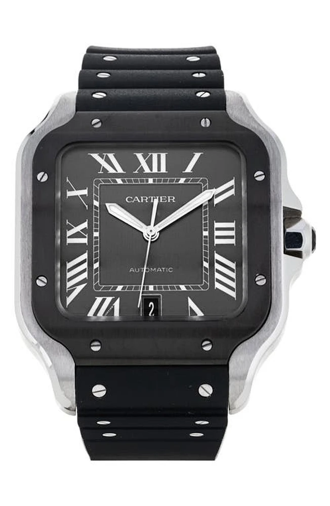 Watchfinder & Co. Cartier Preowned 2022 Santos de Cartier Automatic Rubber Strap Watch, 39mm in Black at Nordstrom