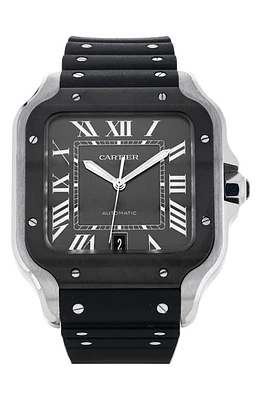 Watchfinder & Co. Cartier Preowned 2022 Santos de Cartier Automatic Rubber Strap Watch, 39mm in Black at Nordstrom