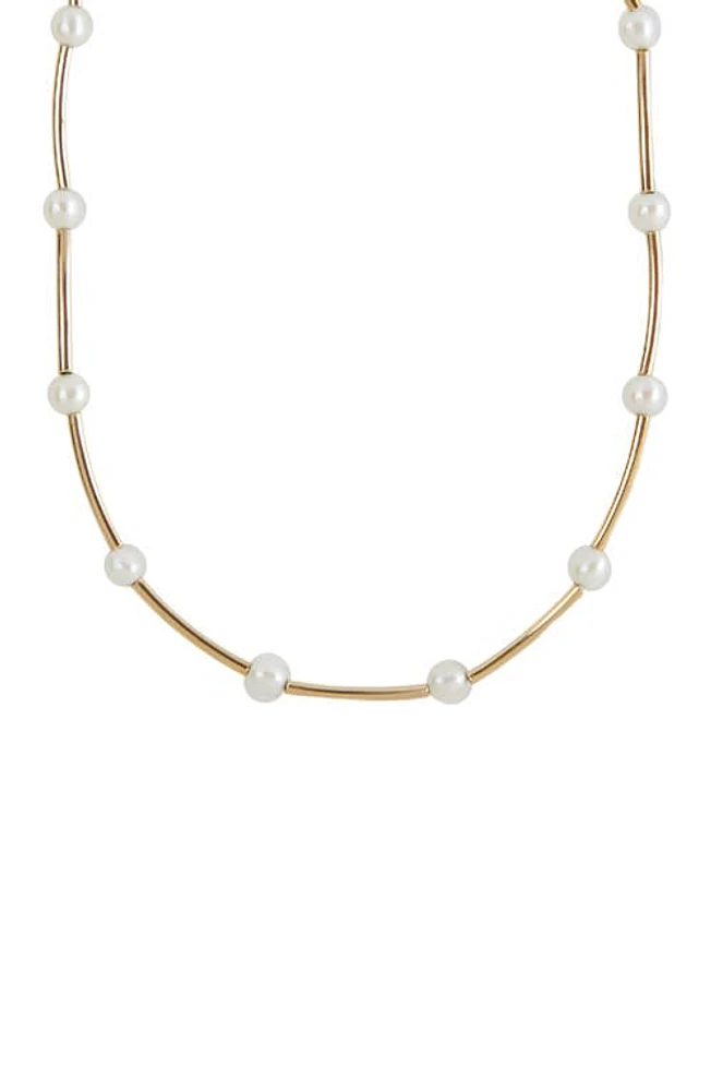 Argento Vivo Sterling Silver Tube Freshwater Pearl Necklace in Gold at Nordstrom