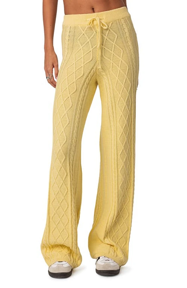 EDIKTED Kasey Cable Stitch Drawstring Pants Yellow at Nordstrom,