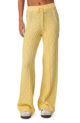 EDIKTED Kasey Cable Stitch Drawstring Pants Yellow at Nordstrom,