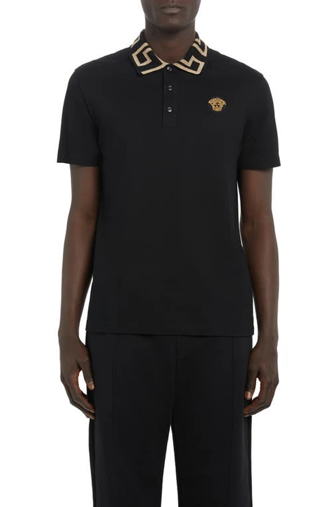 Versace Metallic Greca Collar Piqué Polo at Nordstrom,