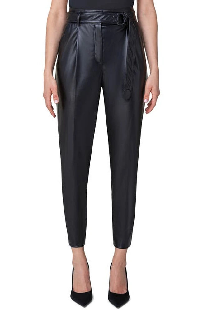 Akris punto Fred Belted Tapered Faux Leather Ankle Pants Black at Nordstrom,