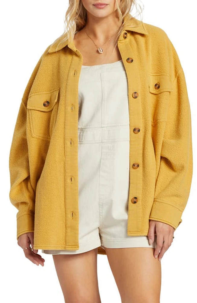 Billabong Any Time Fleece Shacket in Ylh0-Wild Honey at Nordstrom, Size Medium