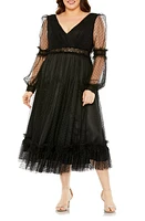 FABULOUSS BY MAC DUGGAL Polka Dot Long Sleeve V-Neck Midi Cocktail Dress Black at Nordstrom,