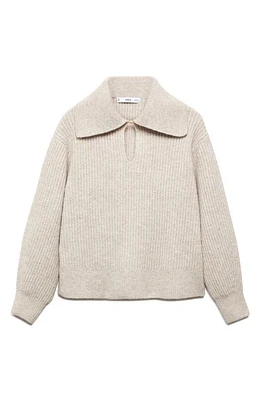 MANGO Johnny Collar Pullover Sweater Light Beige/Pastel Grey at Nordstrom,