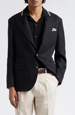 Brunello Cucinelli Deconstructed Linen, Wool & Silk Twill Blazer Black at Nordstrom, Us