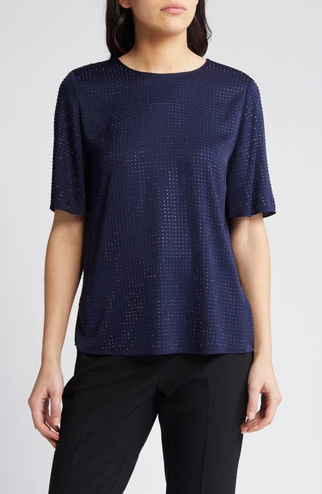 KOBI HALPERIN Nadia Perforated Stretch Silk Top Midnight Blue at Nordstrom,