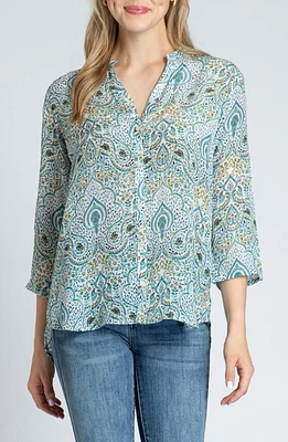 APNY Print Three-Quarter Sleeve Chiffon Button-Up Top Green Multi at Nordstrom,