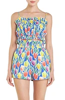 English Factory Tulip Print Ruffle Cotton Crop Top Blue Multi at Nordstrom,