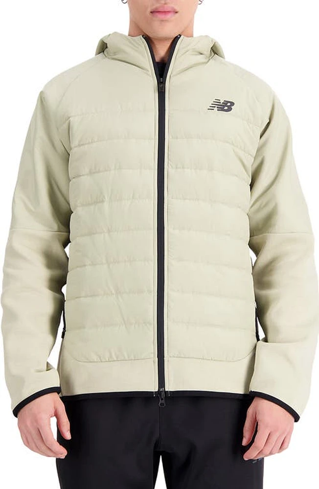 New Balance RW Tech Fleece Hooded Puffer Jacket Fatigue Green at Nordstrom,