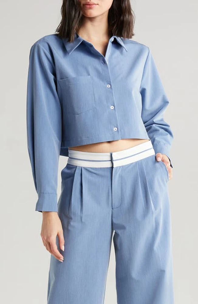 WAYF Sunday Crop Button-Up Shirt Chambray Blue at Nordstrom,