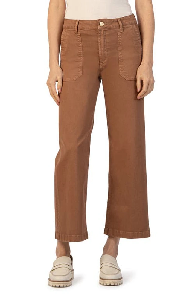 KUT from the Kloth Meg Patch Pocket High Waist Wide Leg Twill Pants Mocha at Nordstrom,