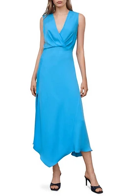 MANGO Surplice Neck Sleeveless Midi Dress Turquoise at Nordstrom,