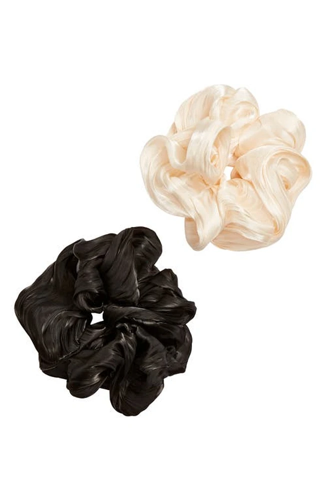 Tasha Assorted 2-Pack Oversize Satin Scrunchies in Black/Beige at Nordstrom