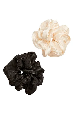 Tasha Assorted 2-Pack Oversize Satin Scrunchies in Black/Beige at Nordstrom