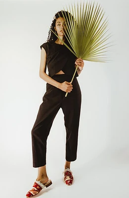 MADRI COLLECTION Crossover Front Seersucker Nursing Jumpsuit Black at Nordstrom,