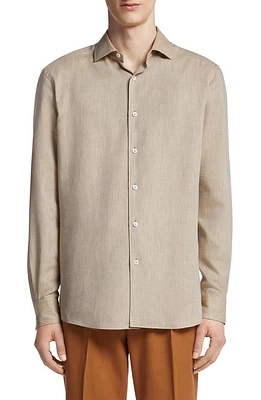 ZEGNA Cashco Cotton & Cashmere Button-Up Shirt Beige at Nordstrom,