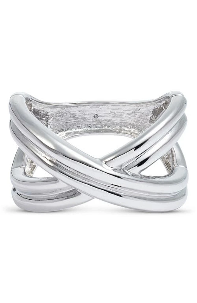 Open Edit Crisscross Metal Stretch Cuff Bracelet in Rhodium at Nordstrom