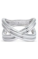 Open Edit Crisscross Metal Stretch Cuff Bracelet in Rhodium at Nordstrom