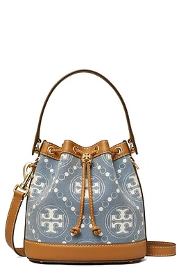 Tory Burch T Monogram Denim Bucket Bag in Blue Multi at Nordstrom