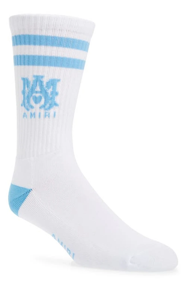 AMIRI MA Stripe Crew Socks in White/Air Blue at Nordstrom, Size 10-11