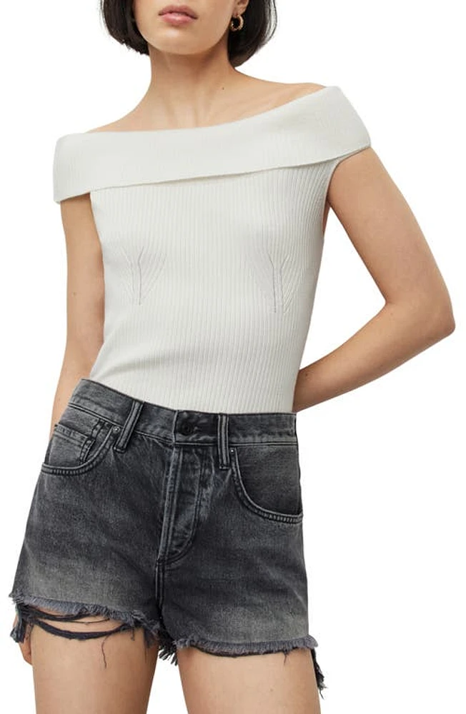 AllSaints Livia Rib Off the Shoulder Sweater Chalk White at Nordstrom,