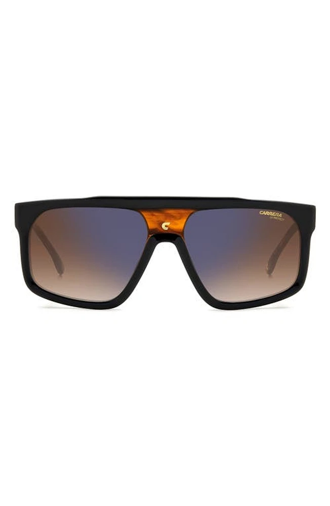 Carrera Eyewear 59mm Flat Top Sunglasses in Black Horn/Brown Blue Mirror at Nordstrom