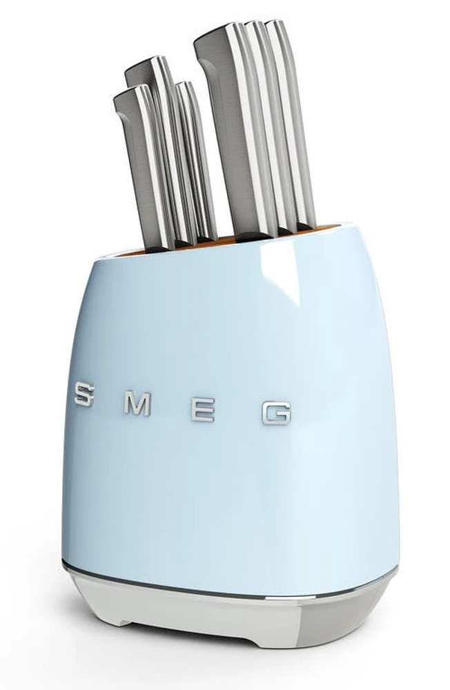 smeg Stainless Steel 6-Piece Knife Block Set in Pastel Blue at Nordstrom