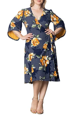 Kiyonna Gemini Floral Bell Sleeve Wrap Dress Amber Blossoms at Nordstrom,