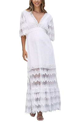 Angel Maternity Lace Cotton Maternity Maxi Dress in White at Nordstrom, Size X-Small