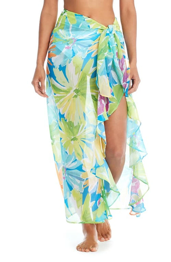 Rod Beattie Floral Ruffle Cover-Up Sarong Green Multi at Nordstrom,