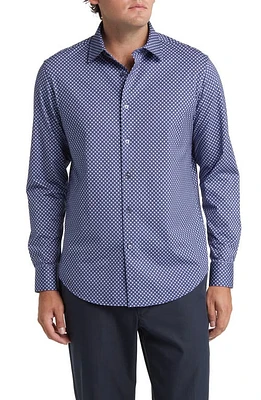 Bugatchi OoohCotton Polka Dot Print Button-Up Shirt Navy at Nordstrom,