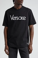 Versace 1978 Re-Edition Logo Embroidered Cotton Jersey T-Shirt Black at Nordstrom,