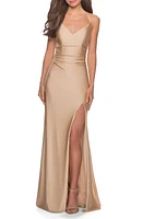 La Femme Cross Back Satin Jersey Trumpet Gown at Nordstrom