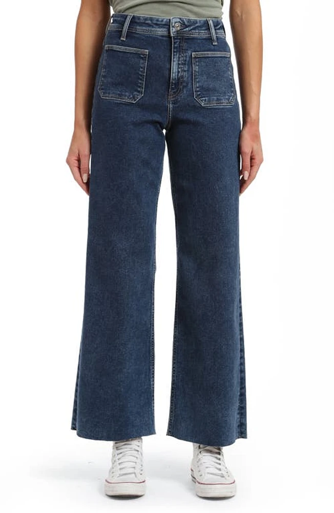 Mavi Jeans Paloma Marine Patch Pocket Raw Hem High Waist Wide Leg Dark Flex Blue at Nordstrom, X 27