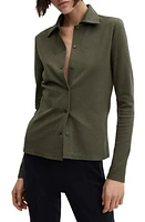 MANGO Cotton Blend Button-Up Shirt Khaki at Nordstrom,